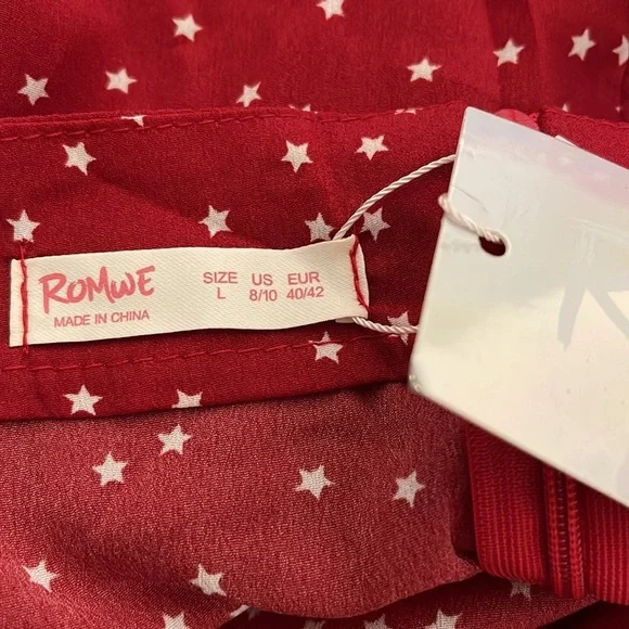 ROMWE Star Allover Print Ruffle Trim Skirt Red & White Back Zipper Large New - Picture 6 of 9
